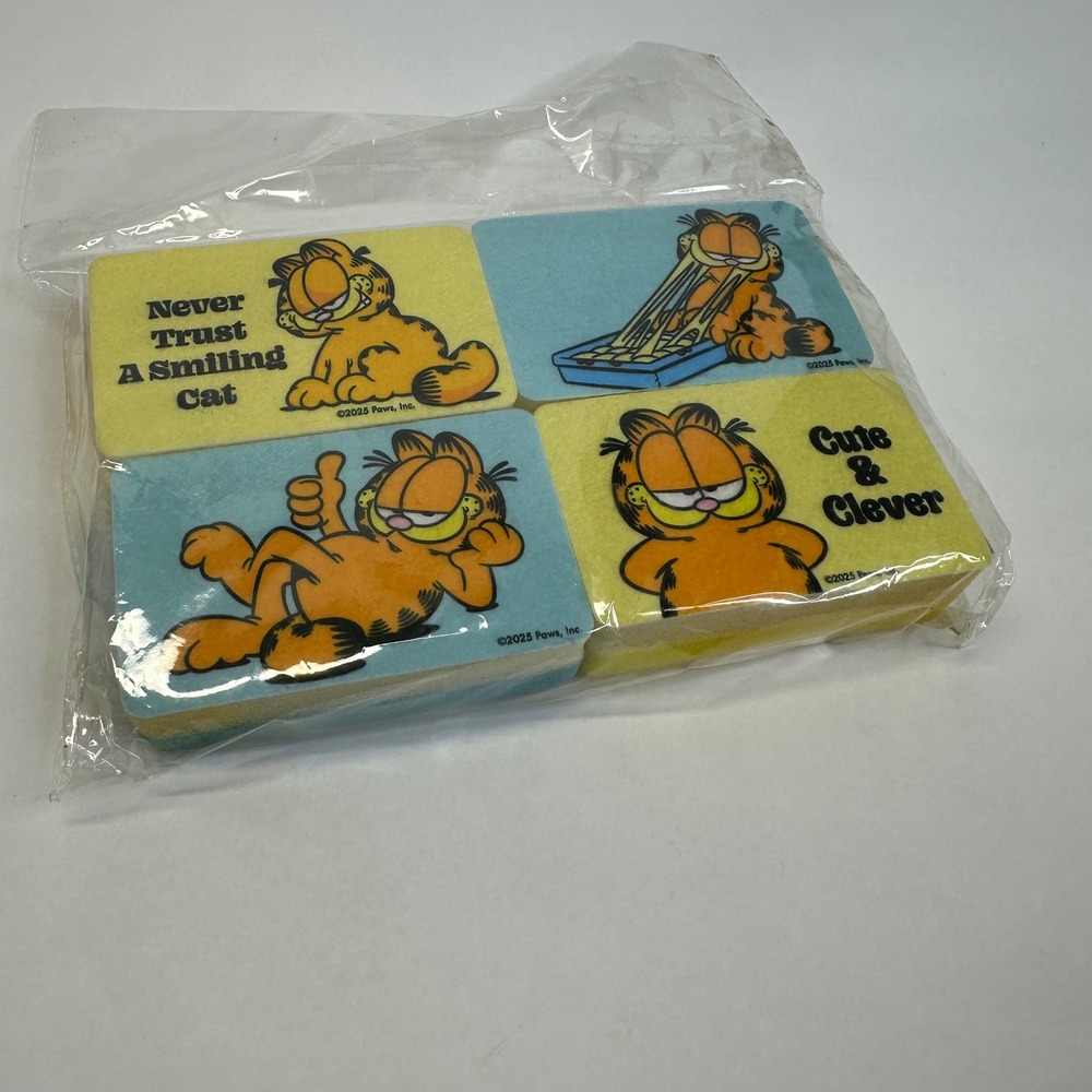 Garfield the Cat 4-Pack Kitchen Sponges Paws Inc Retro Cartoon Yellow Blue Set